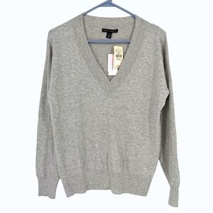 NWT Banana Republic Womens Silk Cashmere Wool V-Neck Sweater Gray Petite Medium